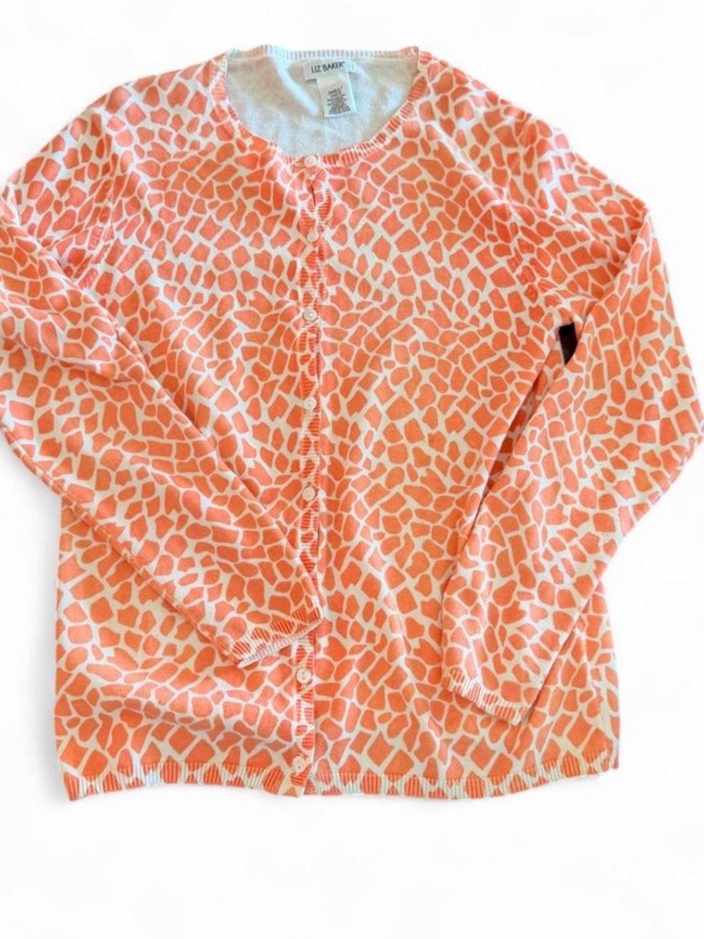 Liz Baker Cream and Coral Knit Cardigan
